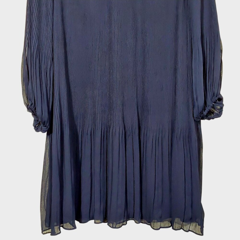 NWT Pleated Chiffon DKNY Dress XL Navy High Neck Wedding Guest/Church/Work - 14W - Picture 8 of 11